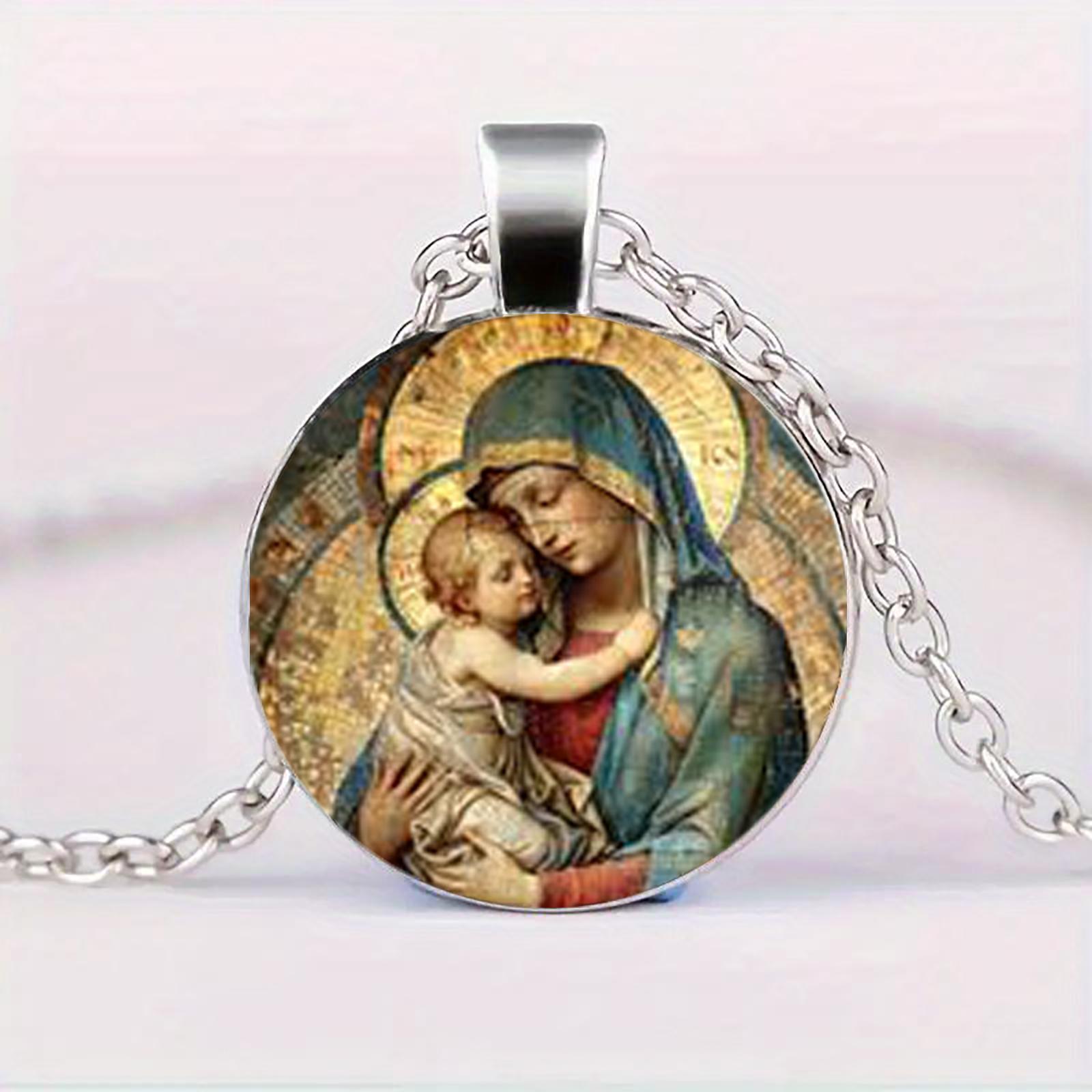 

Ожерелье с Девой Марией - Кулон с младенцем Иисусом Стеклянный кулон