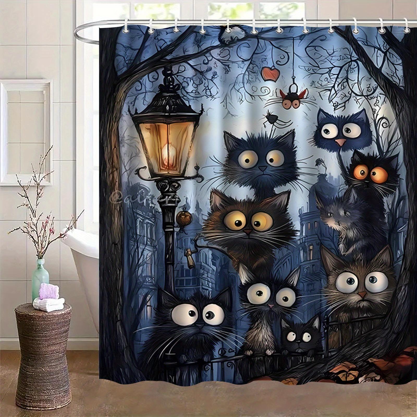 

Spooky Halloween Cat Shower Curtain - Perfect For Haunted Bathroom Decor. High-Quality Fabric Ensures Durability And Festive 90X180cm