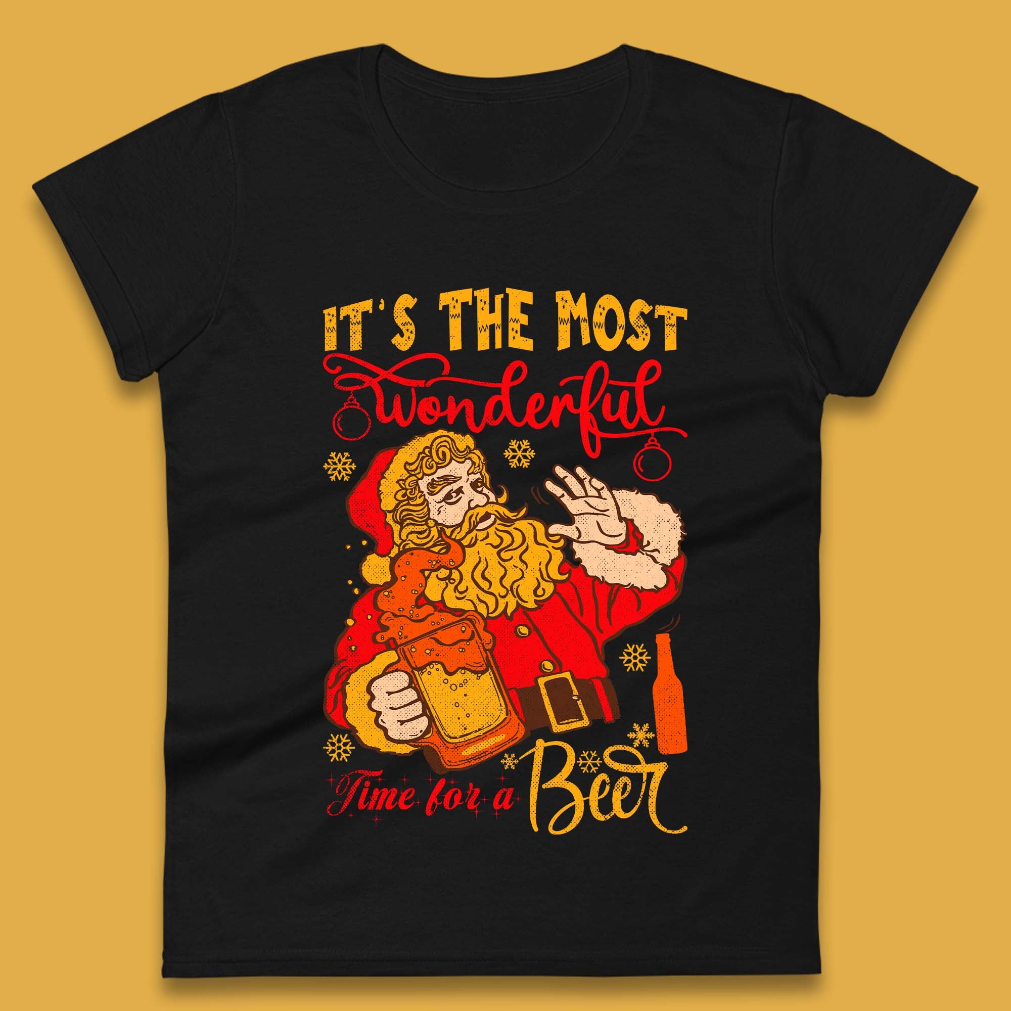 Santa Beer Time Christmas Womens T-Shirt Mens Tops Tees Unisex S