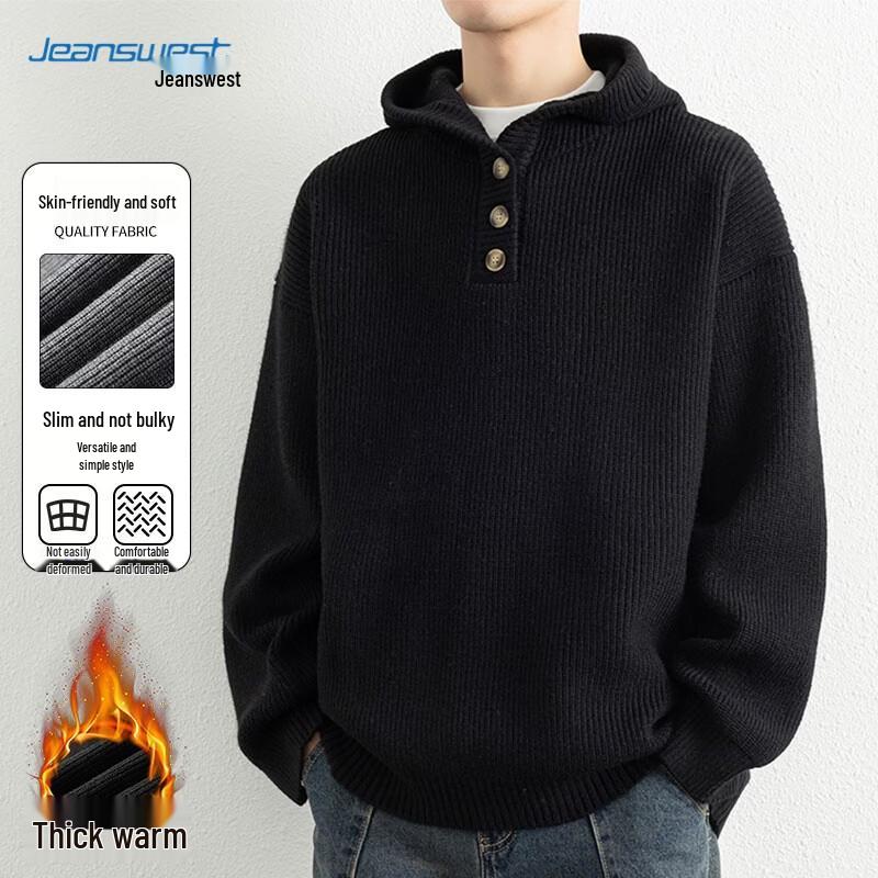 Jeanswest Men s Hooded Half-Button Knit Sweater M