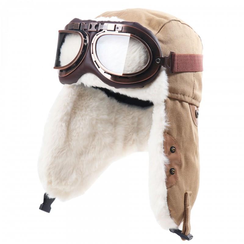 Unisex Winter Canvas Aviator Hat With Ear Flaps Warm Windproof Skiing Cap Foldable Adjustable Retro Style