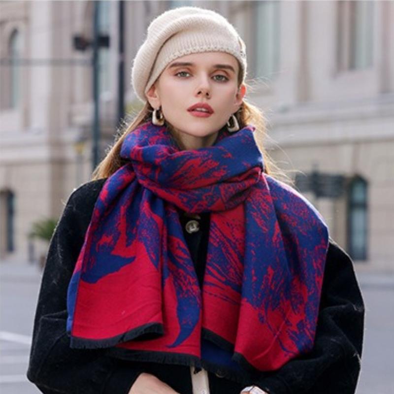 Winter Knitted Thick Women Scarf Tie-dyed Design Cashmere Shawls Lady Warm Wrap Short Tassel Scarves