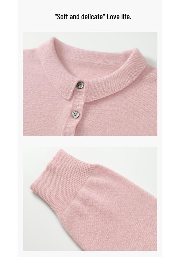 Kang Sai Ni 100% Pure Cashmere Women's Long Sleeve Slimming Pullover Sweater with Small Lapel - Autumn/Winter Casual Versatile Style.