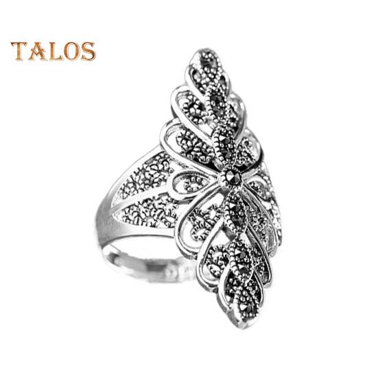 

Кольцо на палец в стиле ретро с кружевом, преувеличенные искусственные драгоценные камни, лепесток, женское серебряное декоративное кольцо, ювелирные аксессуары US 10 серебряный