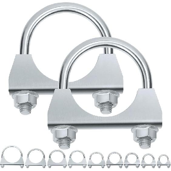 Swpeet 2Pcs Galvanized 2" - 50Mm Exhaust U Clamp Kit, Galvanized Muffler U-Bolt Clamps, Universal Heavy Duty U-Bolt Muffler Clamp Ideal For Tip Pipes