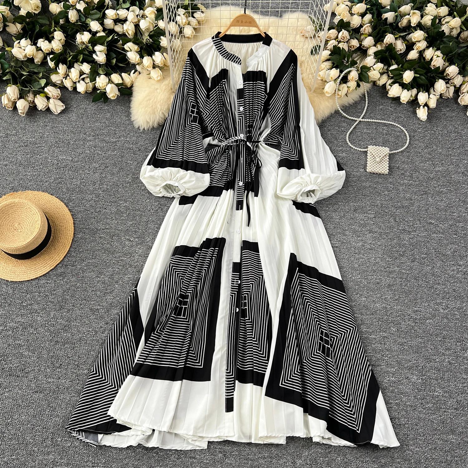 

Женские платья макси в стиле «американский шик» с принтом, круглым вырезом и рукавами-фонариками, женские платья Vestidos De Mujer, платье-трапеция со шнуровкой One Size