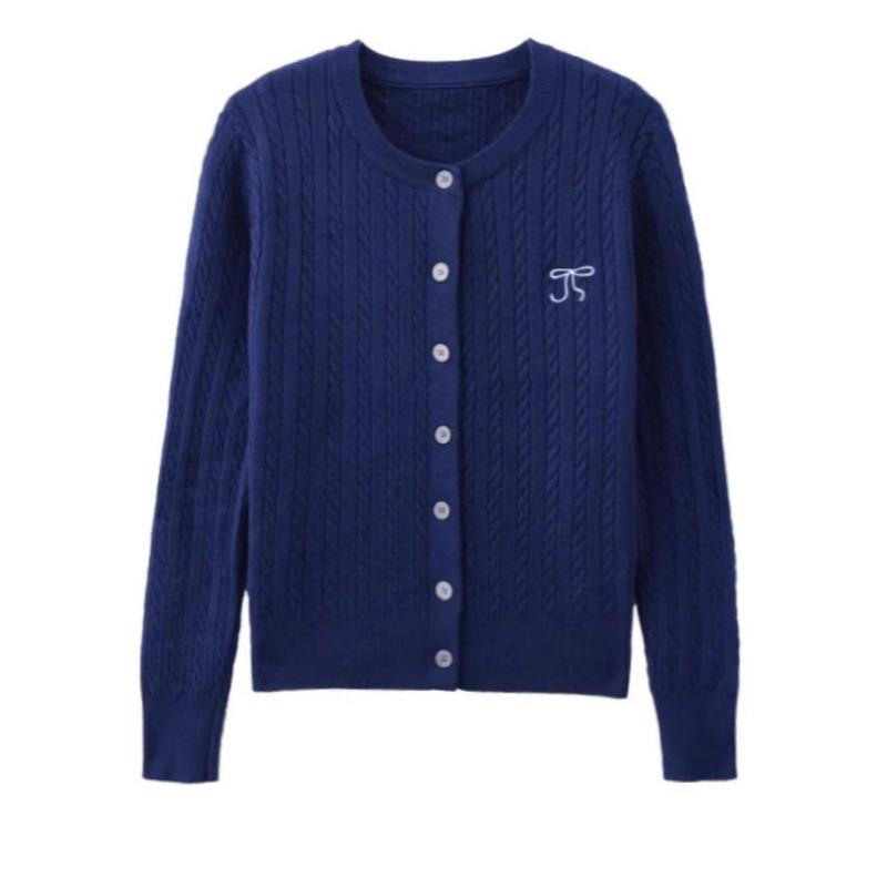 Fashion Versatile Knitted Sweater Simple Commuter Cardigan Embroidery Design Sense Small Age Reducing Short Jacket Tide