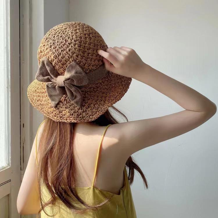Hat female summer straw hat sun hat bucket hat sun hat bow sun hat leisure beach outdoor