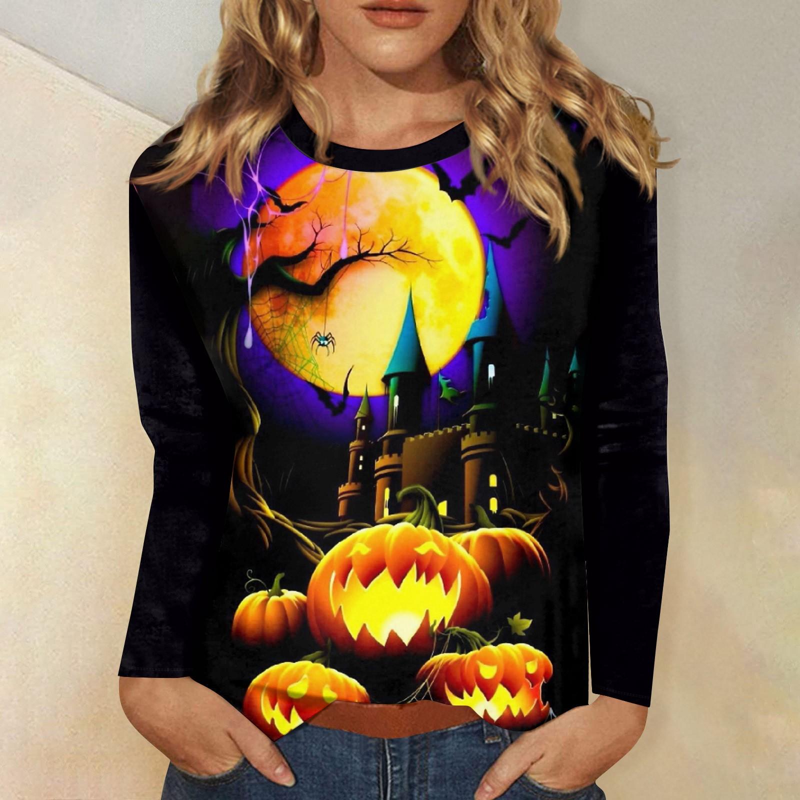 

Женский Хэллоуин с принтом, круглым вырезом и длинными рукавами, свободный крой, повседневный топ с длинными рукавами и длинными рукавами XXXXL шафрановый