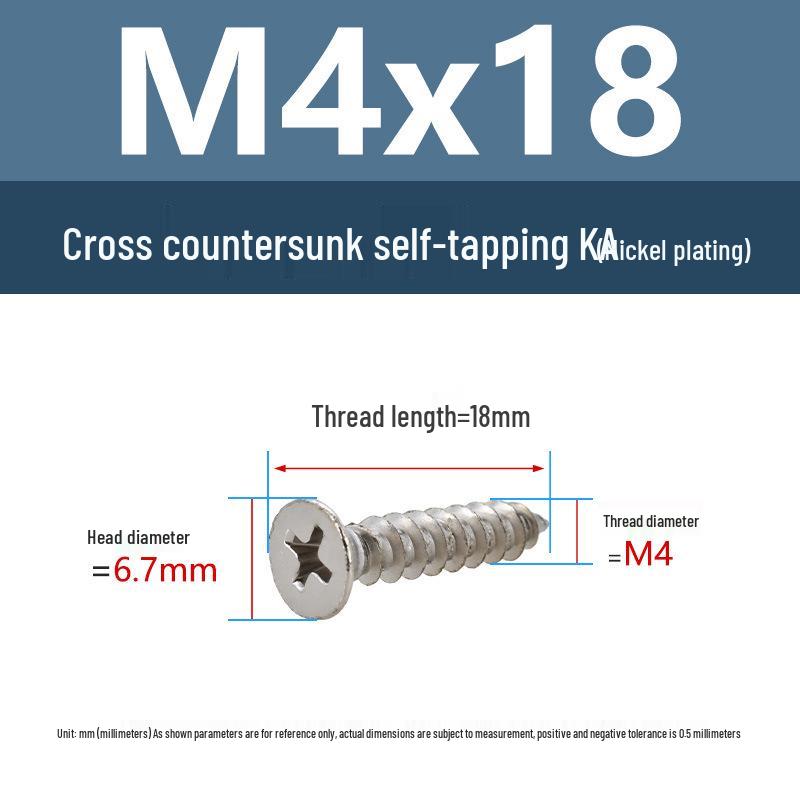 YiguYigu Nickel-Plated Phillips Flat Head Self-Tapping Screws M1-M5, Carbon Steel