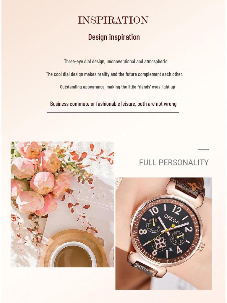 ORSGA Women's Fashion Waterproof Quartz Wristwatch - High-end Casual Calendar Design