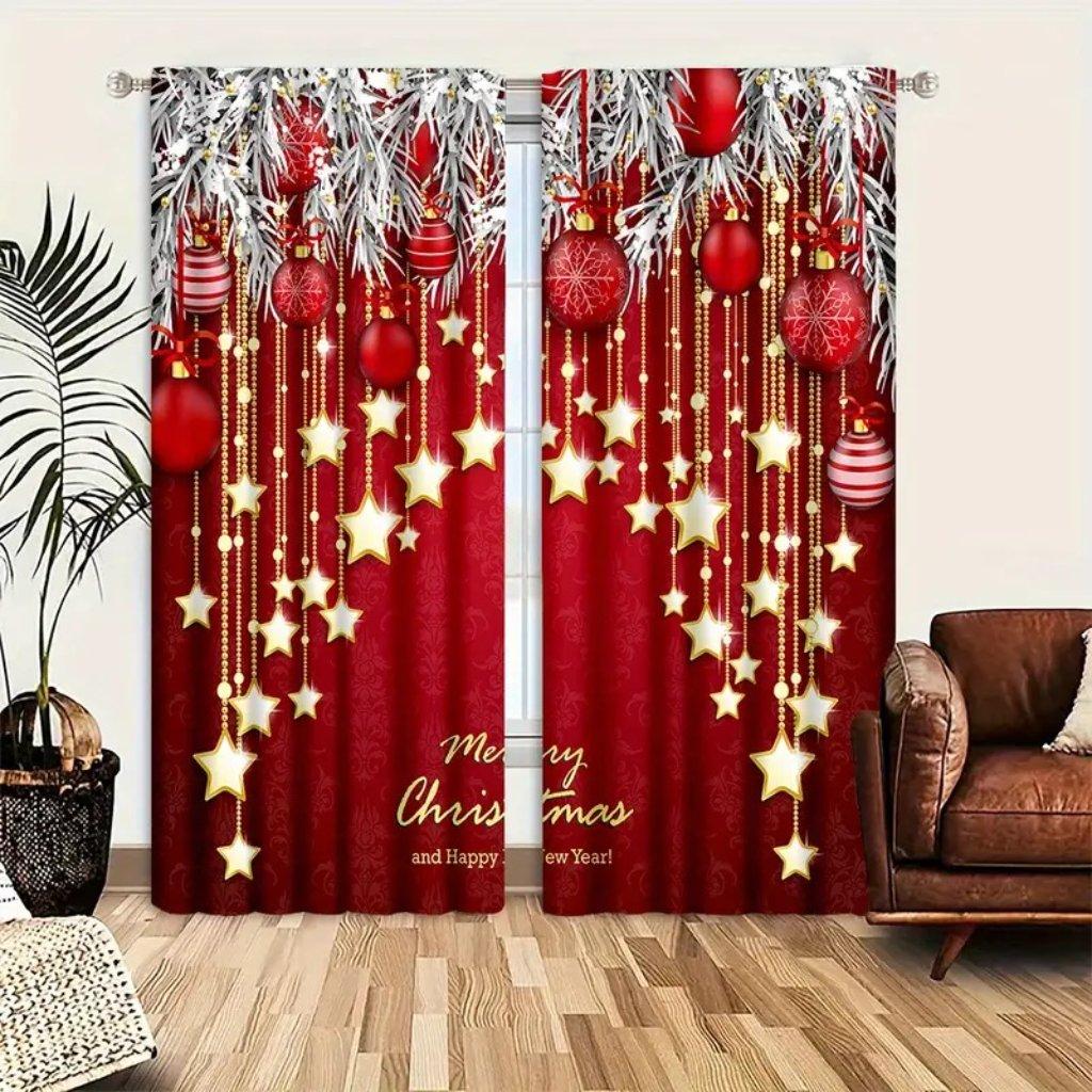 2pcs/Set Whimsical Christmas Pattern Curtains Cartoon Designed for Living Room Cozy Bedroom, Chic Office, Stylish Kitchen