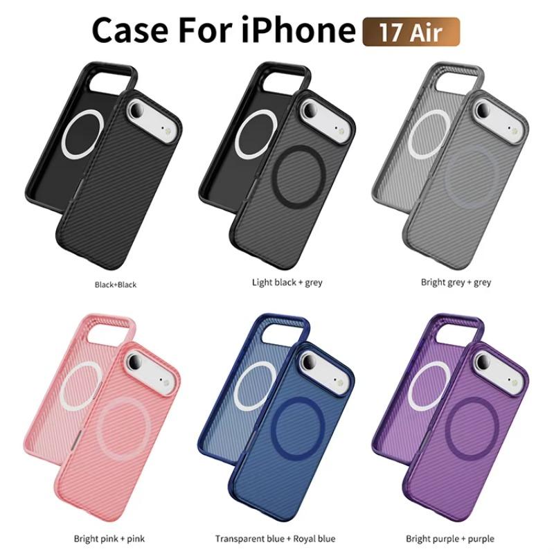 Matte Carbon Fiber Pattern Clear Phone Case for IPhone 17Air 16E 15 14 Plus 13 12 Pro Max Magnetic Charge Anti-Drop Protect Case
