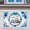 Newborn Boy Welcome Backdrop, Blue Floral Wreath and Balloons Design for Baby Shower Decoration
