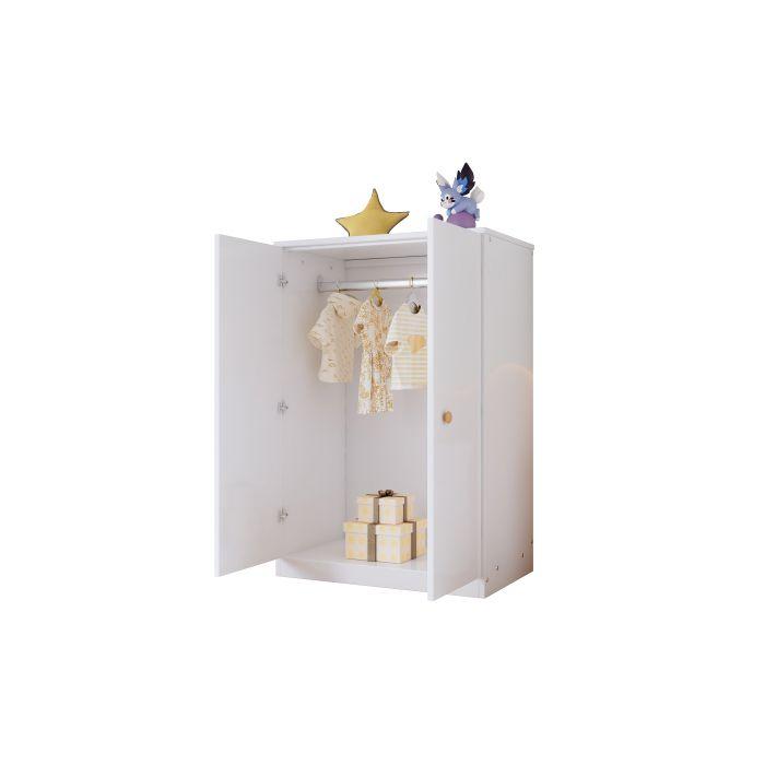 Armoire - MUVOE - 2 portes - MDF blanc - Tringle à vêtements - Taille compacte