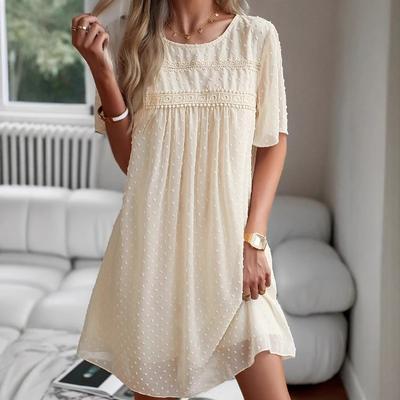 Round Neck Casual Short Sleeved Dresses Solid Color Women's Dress Fashion Street Fresh Sweet Style Summer Dress