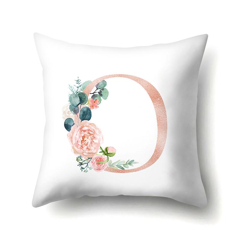Polyester Pillowcase Home Pink Floral Decorative Print Pillowcase 26 English Letter Cushion Cover