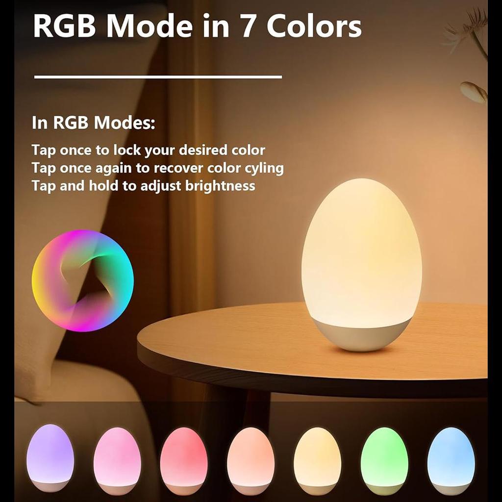 Egg-Shaped RGB Night Light with Timer for Baby Feeding & Bedroom Ambience