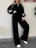 New Arrival Autumn Ins Popular Stand Collar Long Sleeve Shirt Loose Casual Hoodie Set