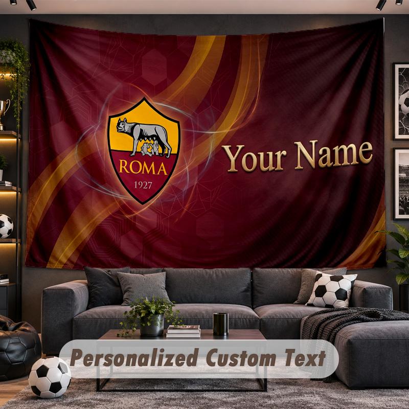 AS Roma FC Personalized Tapestry Support Custom Name, Wall Art Home Decoration