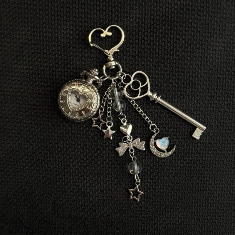 Fashion Hollow Heart Pocket Watch Chain Keychain Design Steampunk Clock Vintage Necklace Pendant Jewelry Watch Couple Gift