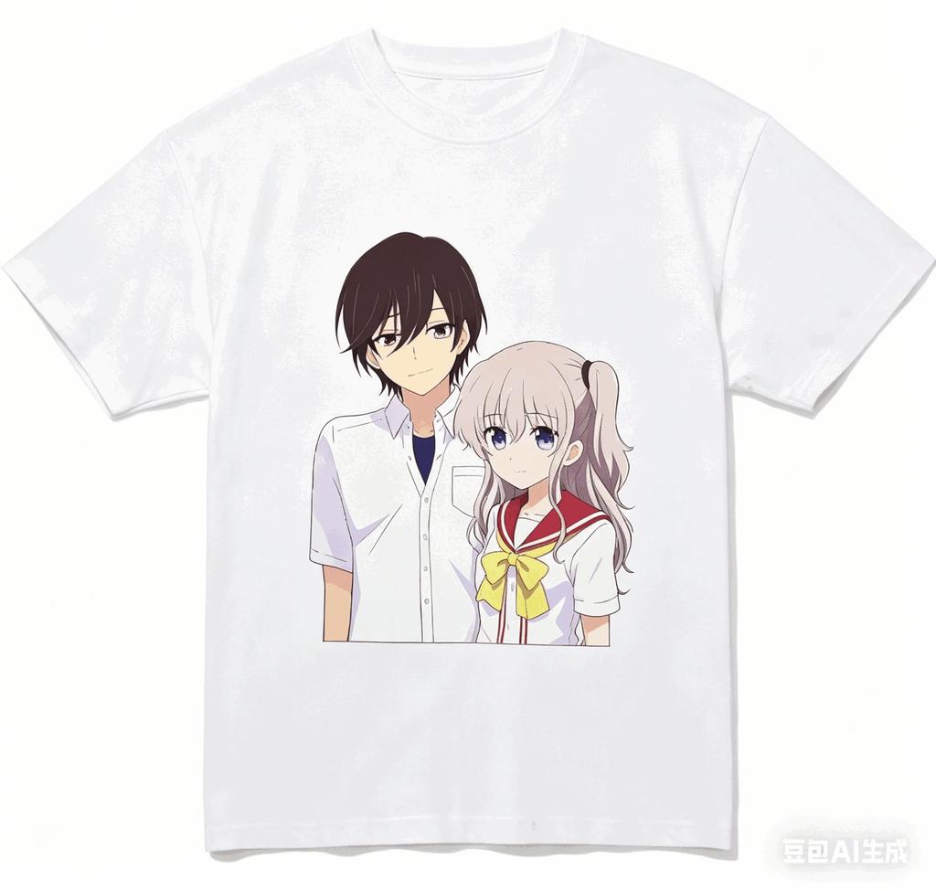 Trendy Vintage Charlotte Anime Yuu Otosaka and Nao Tomori Black Cotton Unisex Casual Graphic Women And Men T-shirt