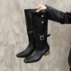 High Heel Pointed Brown Knight Boots Women's Suede Boots Long Boots Medium Tube Pile 2025 Fall Winter Long Boots Skinny
