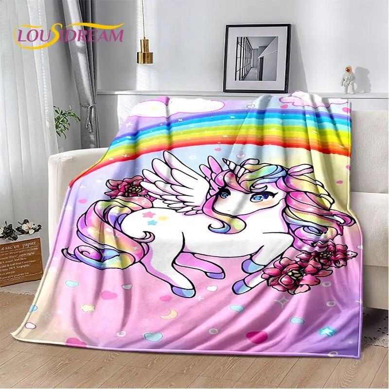 Cartoon Cute Unicorn Soft Plush Blanket,Children's Flannel Blanket Throw Blanket for Living Room Bedroom Bed Sofa Picnic Cover
