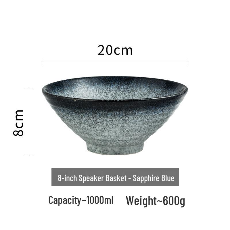 Japanese Ceramic Ramen Bowl Set: Large Retro Conical Hat Design Soup & Noodle Bowl with Plate