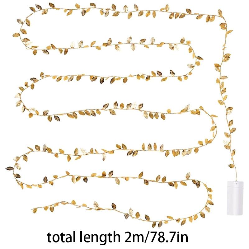 2M 20Led Golden Leaves String Fairy Lights For Wedding Birthday Party Decoration Home Garden Artificial Plant Garland Vine Light