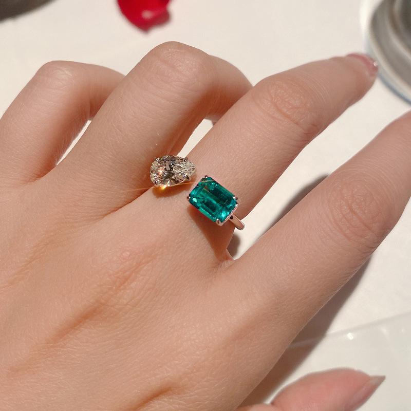 Horký Nový Prsten ze Sterlingového Stříbra 925 Hruškový Brus Smaragdový Brus Simulovaný Diamant Svatba Párty Vintage Otevřený Prsten Jemné Šperky Vánoční Dárky