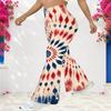 Women Plus Size High Waist Full Length Flared Pants Navy Blue Sparkle Starry Printed