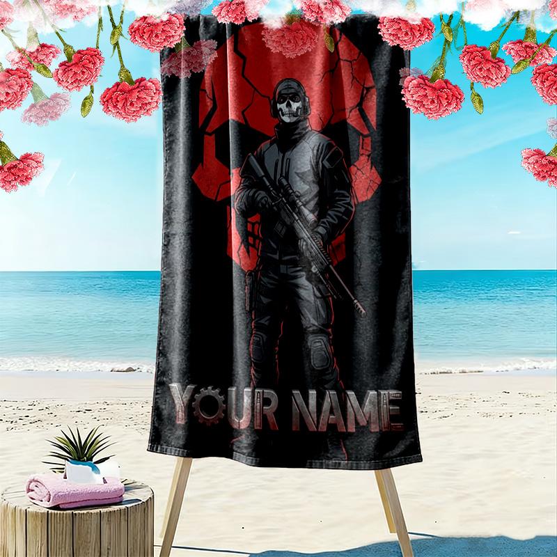 Name Custom Ghost COD Print Beach Towel, Large Soft Quick Dry Towel for Beach Camping Swimming