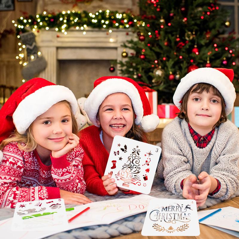 8 Stück/Set Weihnachts-Schablonen Wandmalerei Scrapbook Schablone Prägealbum Papierkarten Vorlagen DIY Geschenk Basteln Heimdekoration