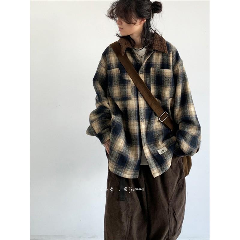 Winter Japanese Retro Multi-Pocket Plush Jacket Loose Fit Teens