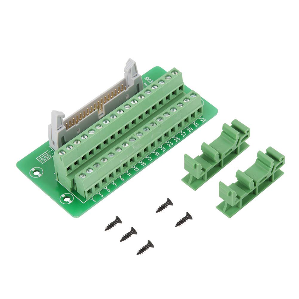 Terminal Breakout Block, Male Header Breakout Board, Terminal Block Connector, IDC34P, 34-Pin, PLC Interface, Simple DIN Rail Mounting Legs