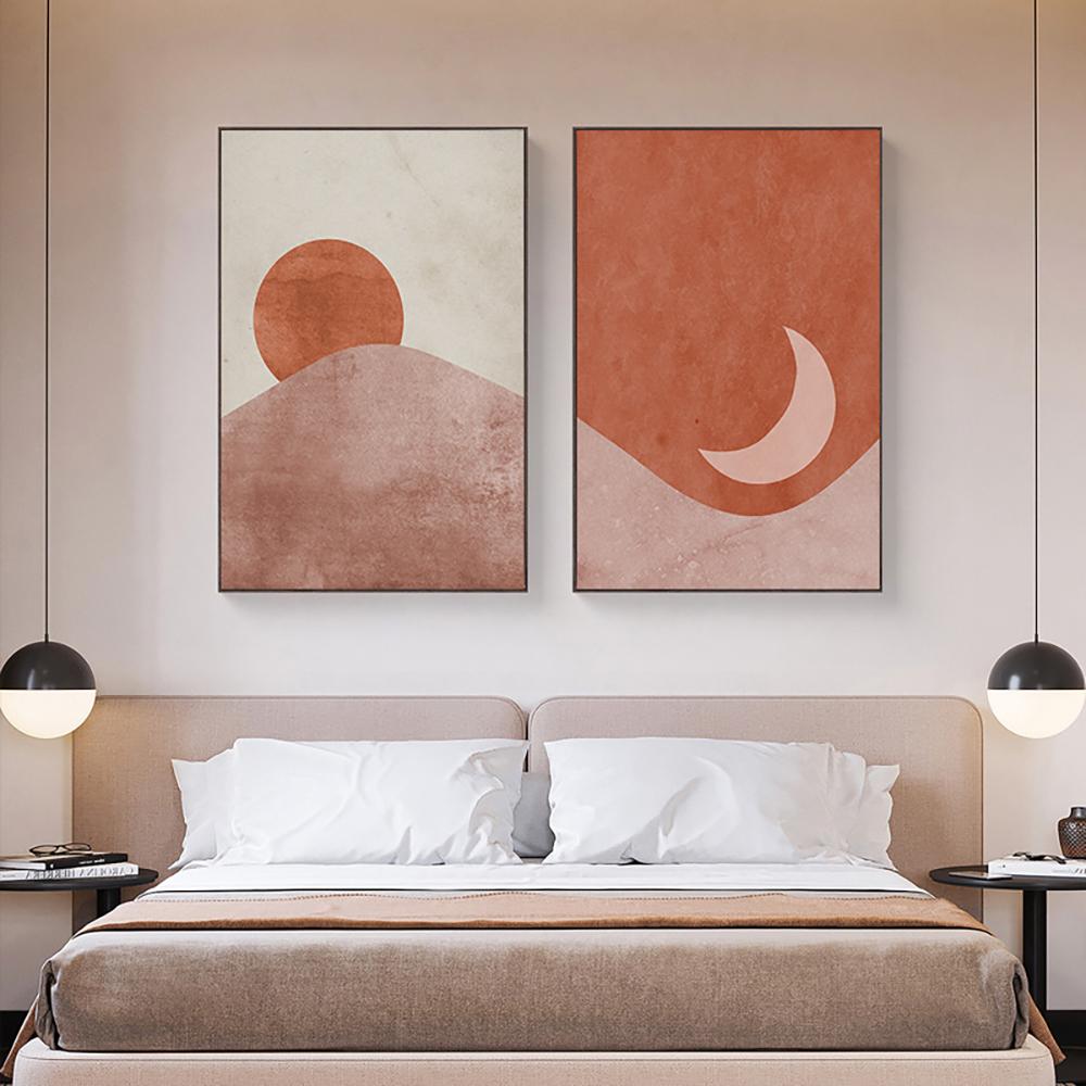 Sol e Lua Decoração Mural Moderno Minimalista Pôster Pintura em Tela e Sala de Estar Arte de Parede Impressões para Decoração Moderna de Casa Sem Moldura