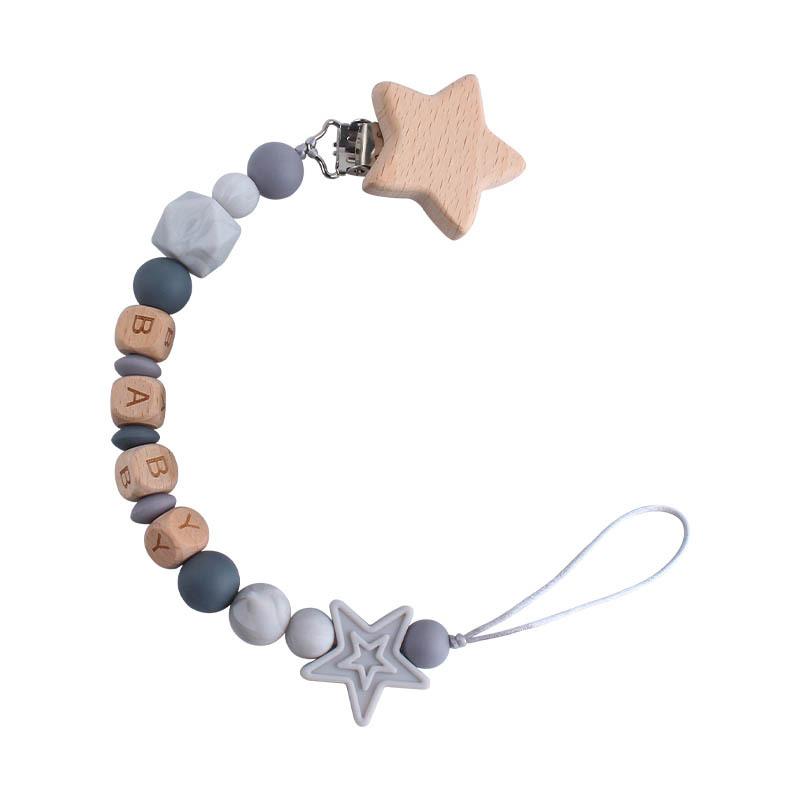DIY Baby Personalized Name Leaf Pacifier Clips Holder Chain Teething Toys Gifts Wooden Ring Anti-drop Chains Babies