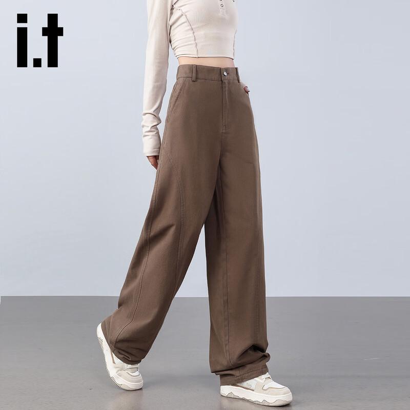 izzue it Women's High-Waist Cotton Loose Curved-Leg Jeans