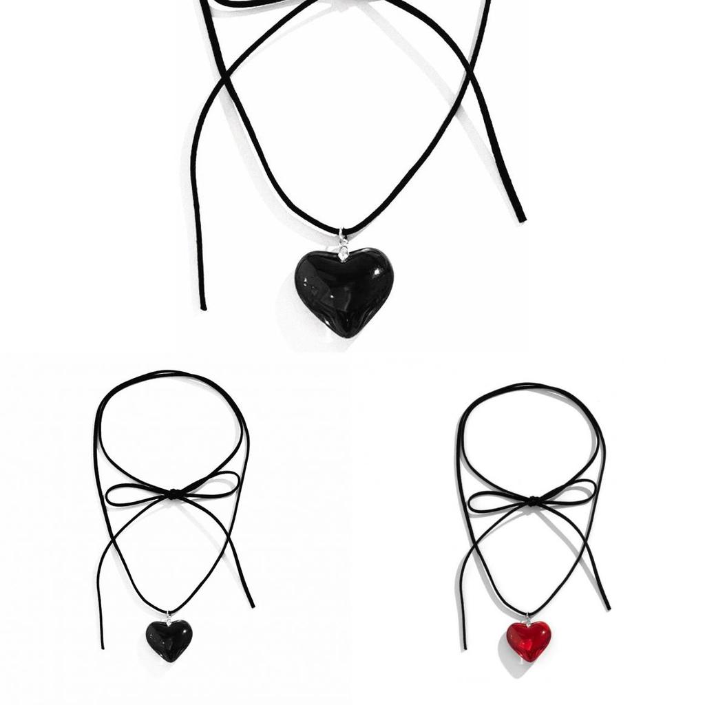 Heart Pendant Necklace With Leather Chain For Women Fashion Accessory