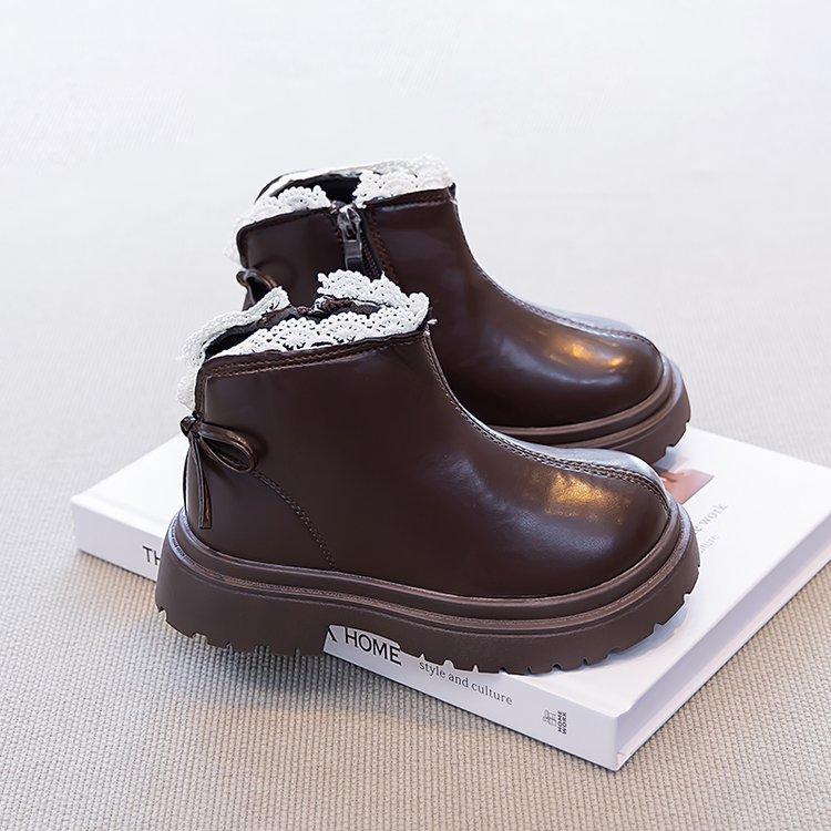 Children's Martin Boots Girls' Short Boots 2025 New Spring and Autumn Fleece Shoes Boots Foreign Style Boys' Leather Boots Baby Boots