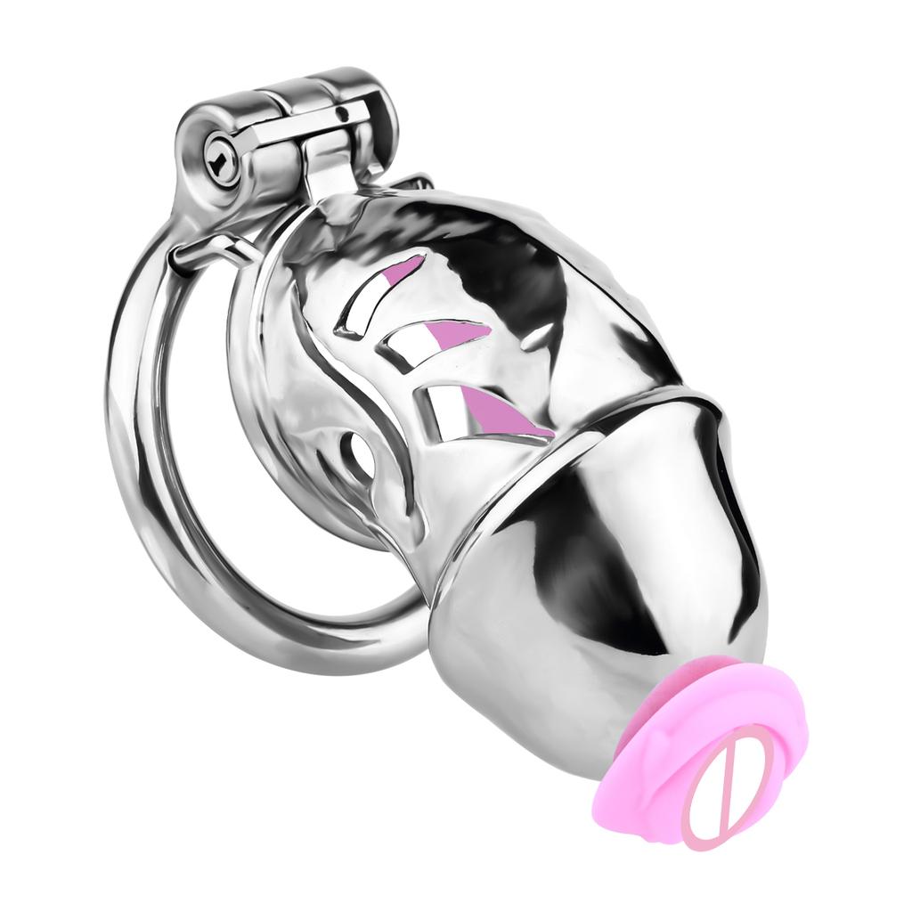 LEZEE Male Chastity Cage Chastity Belt With Peeing Hole Silicone Imitation Clitoris Plug Penis Cages Urethral Lock Sex Toys