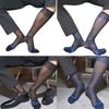 Mens Thin Sheer Dress Socks Nylon Breathable Business Over Calf Striped Stockings