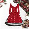 Women Geometric Pattern Print Midi Dress, Long Sleeve V‑Neck Furry Trim A‑Line Party Dress, Christmas Limited Edition