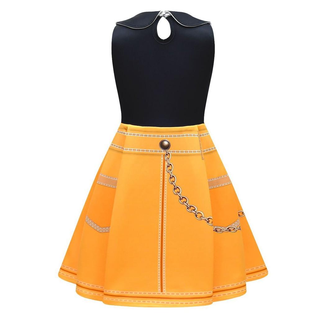 Kids Girls Anime Cartoon POP Singer Super Star Rumi Mira Zoey Printed Lapel Collar Sleeveless Dress Bag Set Halloween Cosplay Costumes