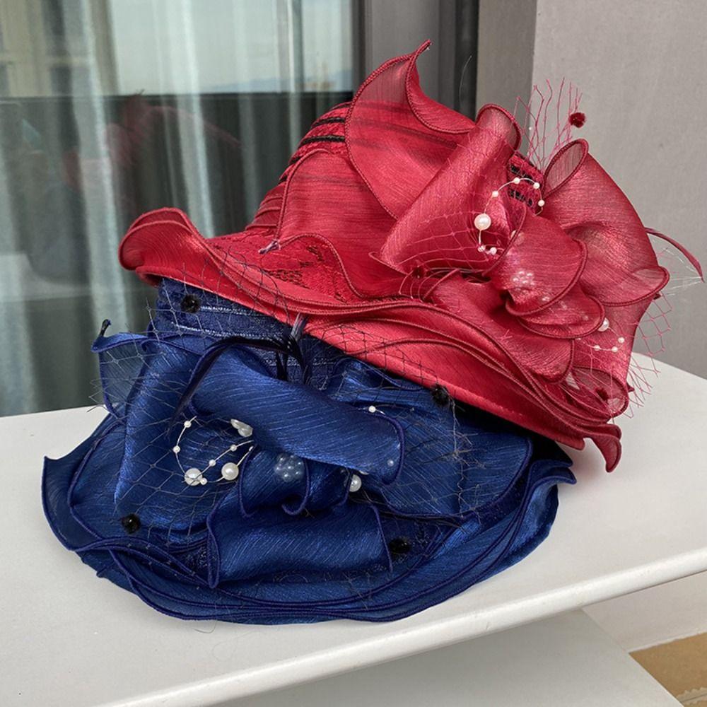 Breathable Ladies Fascinator Hat Wide Brim Foldable Sun Cap Bowknot Design French Style Bucket Hats Photography Accessory