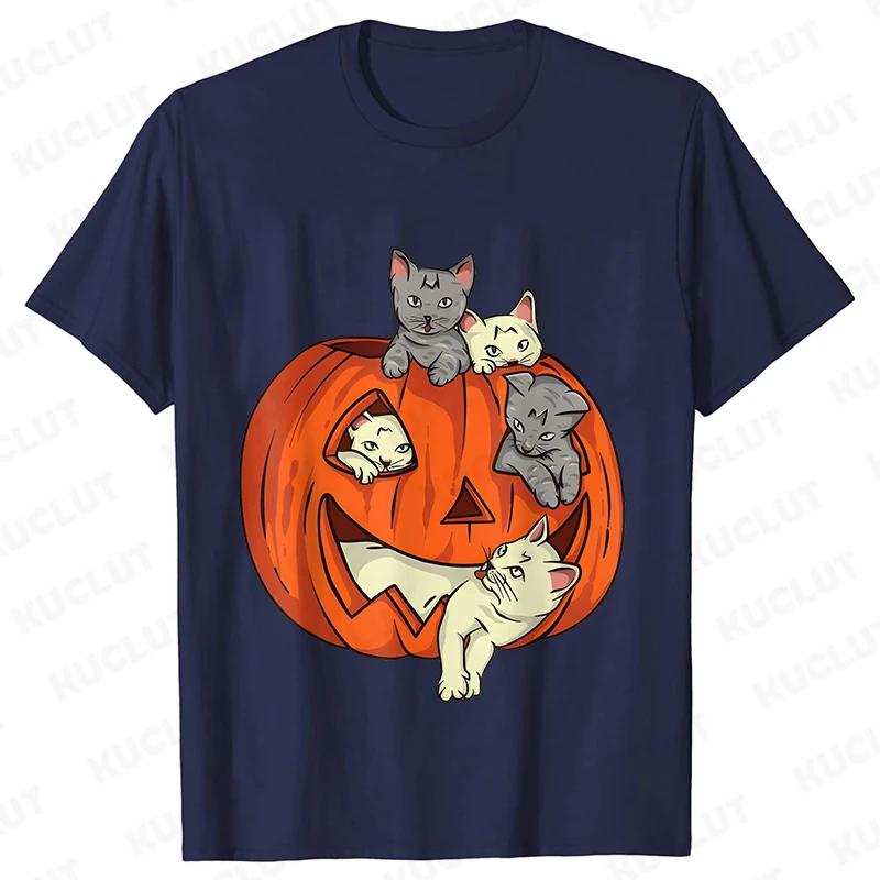 Fashion Halloween Party Tee Shirt Women Clothing Harajuku Designer Cat Pumpkin Halloween Graphic Y2k Tops Short Sleeve Tshirt