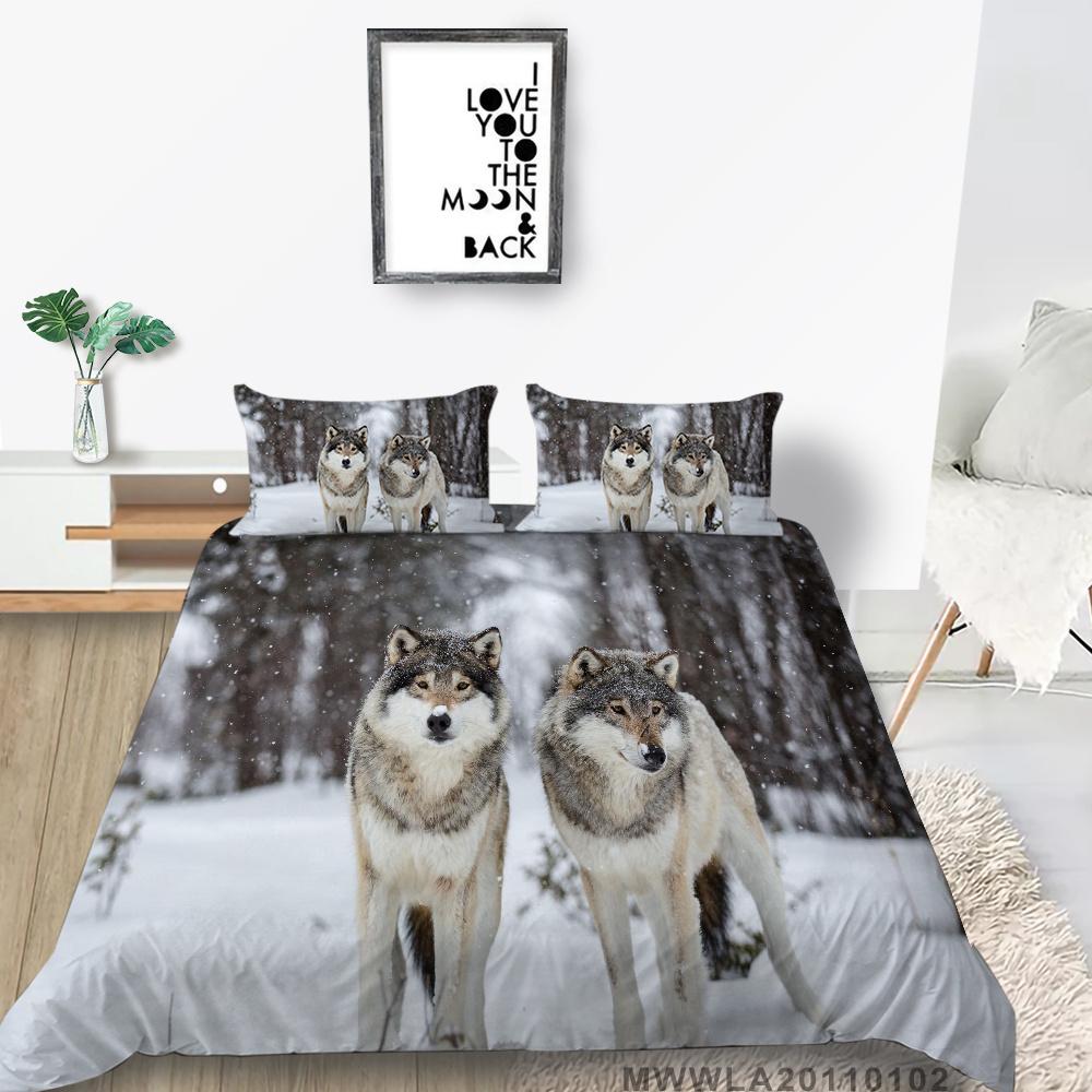 2023 New Style Duvet Cover Set Wolf Printing Bed Set Luxury Cool Bedding Set Cover Girl Bedding Set Polyester Single Size Bed Cover