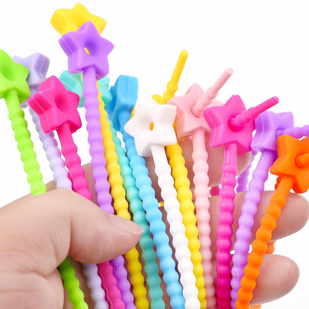 Pentagram Silicone Twist Ties Releasable Cable Organizer Strap DIY Key Ring Pendant for Data Wire Bag Hanging Decoration