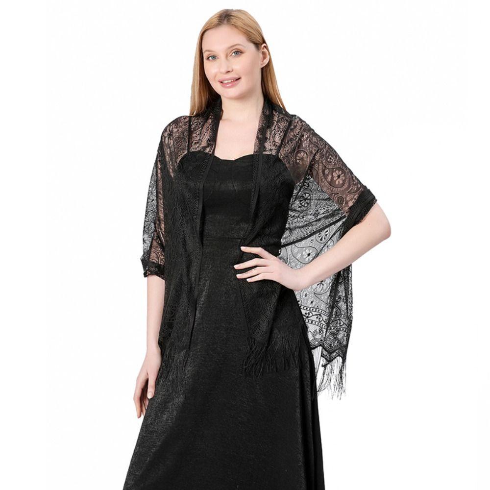 Wedding Shawl Tassel Scarves Cashew Floral Mesh Fringe Wraps  for Wedding Evening Party Dresses